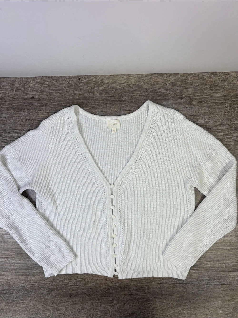 Cyrus White Ribbed Knit Button Front Cardigan Sweater Size Small